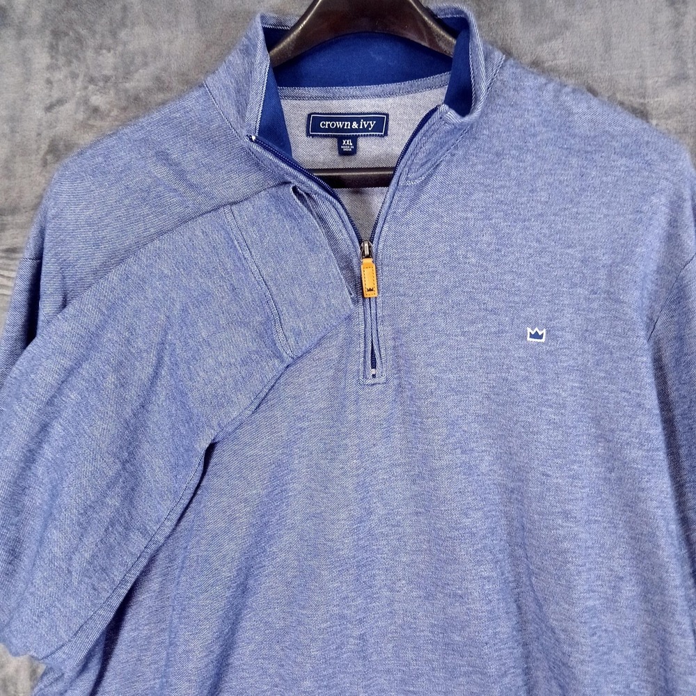 Crown & Ivy Sweater Mens 2XL Blue Quarter Zip Pullover Cotton‎ Blend Lightweight